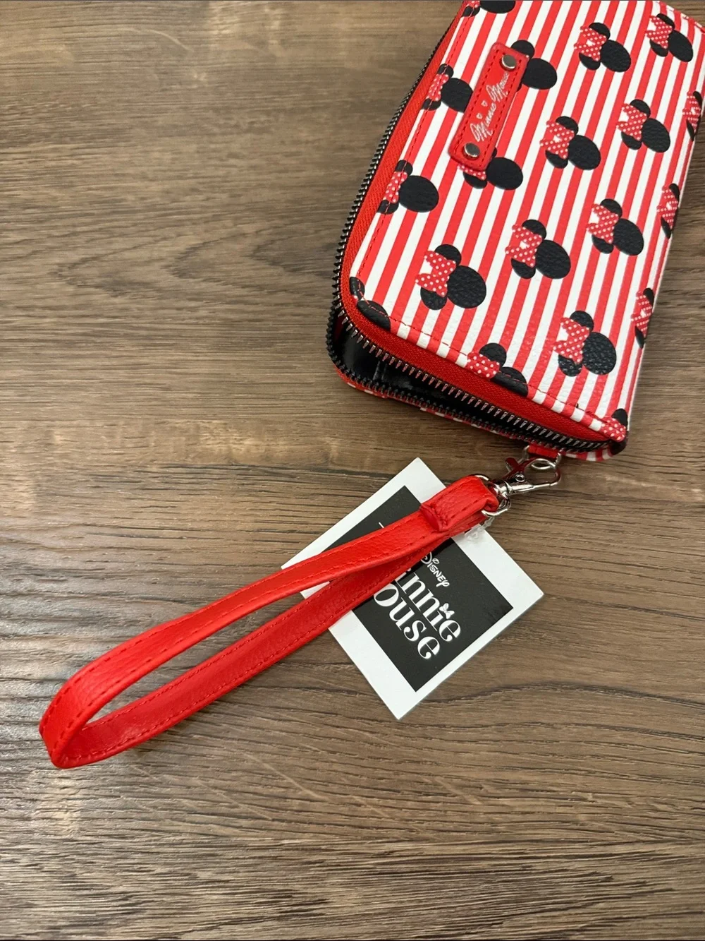 Disney Minnie Mouse Red and White Stripe Zip Wallet